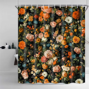 Tenda da doccia floreale Vintage con stampa di piante da bagno tenda da bagno impermeabile Boho tenda da doccia floreale per il bagno - Product Image 5