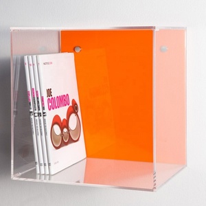 Estante de cubo acrílico de <span class=keywords><strong>colores</strong></span> contrastantes, caja de exhibición de 30cm, caja de almacenamiento de Lucite montada en la pared, caja de sombra transparente y neón de 5 lados - Product Image 1