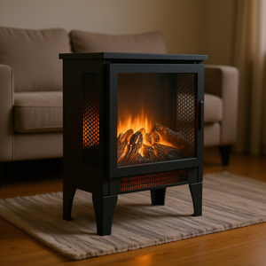 Chimenea Eléctrica de 15 Pulgadas con Llama 3D, Calefacción por Infrarrojos de Cuarzo, Metálica, Empotrable, 1500W - Product Image 2