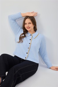 Cárdigan <span class=keywords><strong>de</strong></span> punto para mujer <span class=keywords><strong>de</strong></span> talla grande con cuello Peter Pan, ribete <span class=keywords><strong>de</strong></span> encaje ondulado en contraste, <span class=keywords><strong>botones</strong></span> <span class=keywords><strong>de</strong></span> <span class=keywords><strong>madera</strong></span>, suéter <span class=keywords><strong>de</strong></span> punto corto <span class=keywords><strong>de</strong></span> manga larga - Product Image 4