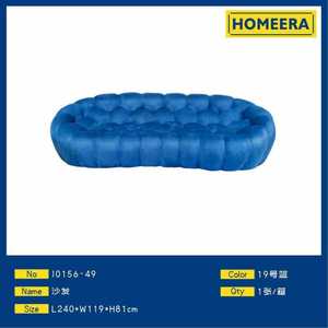 Divano Ovale Trapuntato Homeera L240cm in Camoscio Blu, Stile Chesterfield a Tre Posti per Soggiorno Moderno - Product Image 1