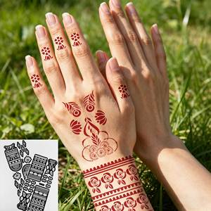 Pochoirs autocollants pour tatouages au <span class=keywords><strong>henné</strong></span> ethniques, motifs mandala, pour peinture corporelle mains et pieds, étanches, pour tatouages au <span class=keywords><strong>henné</strong></span> Mehndi - Product Image 1