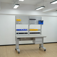 Table de travail ESD modulaire électrique réglable, banc antistatique extensible avec panneau perforé, tiroir, armoire et éclairage LED