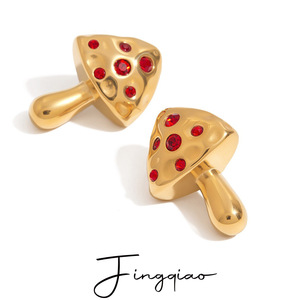 Pendientes de Botón con Forma de Hongo Yueli, Chapados en Oro de 18K con Incrustaciones de Circonita Roja, Joyería Fina para Uso Diario de Mujer - Product Image 1