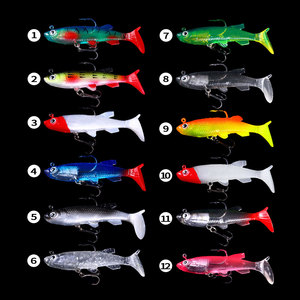 12 Stück Set HENGJIA Großhandel 8cm 14g Bleikopf Fisch form Köder Weiche Angel köder mit T-Schwanz - Product Image 1