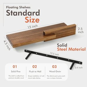 Rak apung pedesaan tempel dinding, rak kayu 35x17.5cm dengan braket untuk dekorasi ruang tamu kamar tidur - Product Image 3