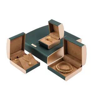 Jewelry Box High Grade PU Leather Fashion Round Corner Gold Edge Ring Necklace Box Flap Jewelry Packaging Boxes Caja Joyeria