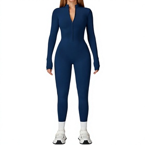 <b>Top</b> Quality Wholesale Women's Long Sleeve Zip Front Yoga Jumpsuit <b>One</b> Piece Fitness Bodysuit Stretch Workout Activewear Romper - Product Image 1