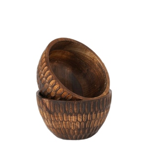 Tazón Redondo de Madera para Servir, Diseño Moderno Grabado a Mano, 9 Pulgadas, Color Madera Natural, para Vajilla y Hostelería - Product Image 1