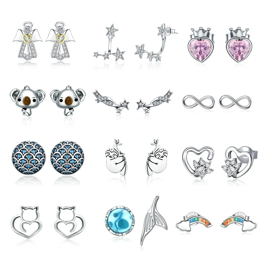 New 925 Sterling Silver Rose Hoop Link Heart Butterfly Pave Sparkling Charm Earrings For Women DIY Fine Luxury Jewelry Gift
