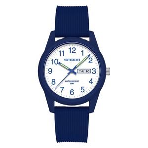 Montre à quartz bleue étanche pour les loisirs en plein air, pour couples, avec double calendrier, chronographe et aiguilles rondes, montre-bracelet tendance - Product Image 2