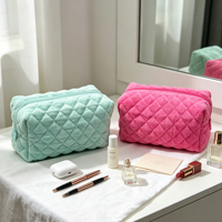 Pochette de maquillage matelassée en microfibre, trousse de toilette zippée, organiseur de beauté, trousse de voyage