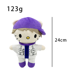 Nouvelle arrivée : adorable poupée en peluche avec une <span class=keywords><strong>fleur</strong></span> rouge sur l'épaule, un patch pour les yeux bleu et un chapeau violet, figurine d'anime tendance, jouet en peluche - Product Image 5