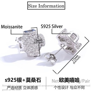 Pendientes de tuerca de moissanita con incrustaciones de rombos, Plata de ley 925, VVS, Faceta princesa, Racimo cuadrado, Aura, Geométricos, Estilo brillante para la oreja - Product Image 6