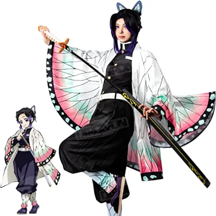 Vendita calda Anime giapponese Kimetsu no Yaiba Halloween Kimono Demon Slayer Kochou Shinobu Costume Cosplay
