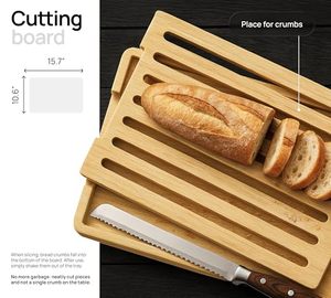 Planche à découper personnalisée en bois bambou <span class=keywords><strong>pain</strong></span> avec ramasse-miettes intégré - Product Image 2
