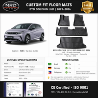 Tapis de sol de voiture NRD TECH TPE pour BYD Dolphin/LHD-EV-5S_2023, toutes saisons, ensemble complet + tapis de coffre 3D, 4 pièces, qualité alimentaire, garantie 3 ans