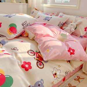 Housse de <span class=keywords><strong>couette</strong></span> en coton lavé à impression réactive de dessin animé, textile de maison, ensemble de literie 4 pièces, draps, housse de <span class=keywords><strong>couette</strong></span> - Product Image 2