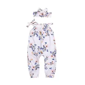 2019 새로운 도매 부티크 여름 여성 꽃 민소매 점프 롱 소녀 신생아 옷 아기 onesie 아동복