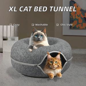 Vente chaude XL en forme de beignet chat lit Tunnel haute qualité laine <span class=keywords><strong>bois</strong></span> plastique mousse accessoire Style moderne boîte de sommeil pour chats chiens - Product Image 2