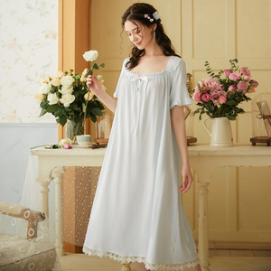 2025 estate nuovo stile di <span class=keywords><strong>cotone</strong></span> <span class=keywords><strong>camicia</strong></span> <span class=keywords><strong>da</strong></span> <span class=keywords><strong>notte</strong></span> francese puro desiderio manica corta dolce principessa ragazza pigiama allentato Sexy per la casa - Product Image 4