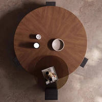 Ensemble de table basse et table d'appoint rondes minimalistes italiennes Tenghang, 2 pièces, verre trempé 3C, finition technique, meubles de salon
