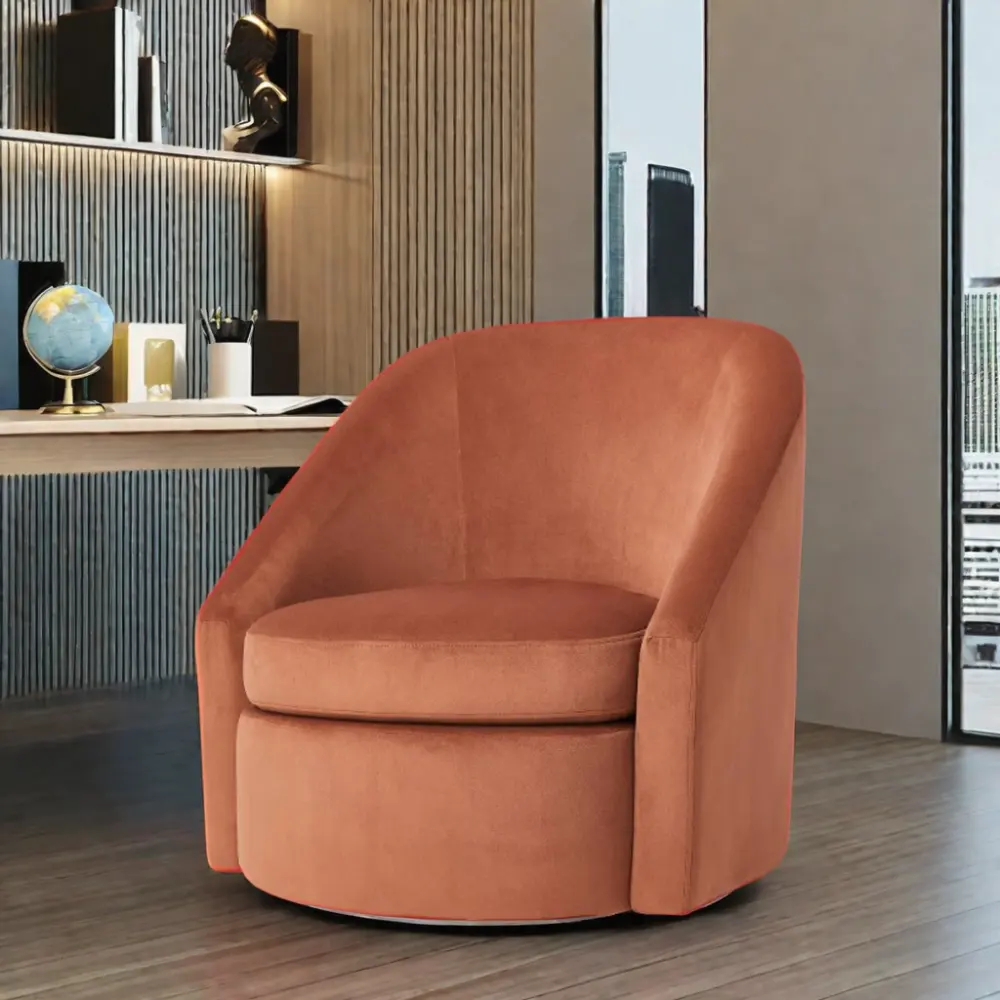 Poltroncina girevole in velluto di puro colore Premium con bracciolo da salotto con schienale rotondo con bracciolo imbottito