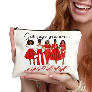 Bolsa de Cosméticos de Lona Cristiana para <span class=keywords><strong>Mujer</strong></span>, Bolsa de Maquillaje con Versículo Bíblico, Dios Dice que Eres Única, Especial y Preciosa, Bolso de Regalo de Fe - Product Image 1