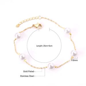 Minimalism Elegant Waterproof Pearl Bracelet 18K Gold Plated Fashionable Jewelry Stainless Steel <b>Chain</b> Link Bracelet for Women - Product Image 2