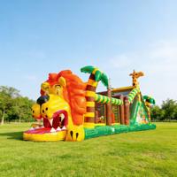 Wahana Permainan Inflatable PVC Ramah Lingkungan Bertema Safari Hutan, Rintangan Berbentuk Singa Jerapah, Peralatan Petualangan Kebun Binatang Anak-Anak, Kelas Komersial