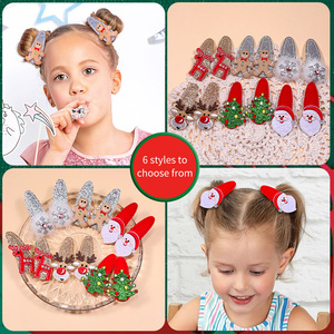 Barrettes à cheveux scintillantes pour enfants, thème Noël : Père Noël, rennes, sapin, pain d'épices – Accessoires de fête pour les fêtes de fin d'année - Product Image 3