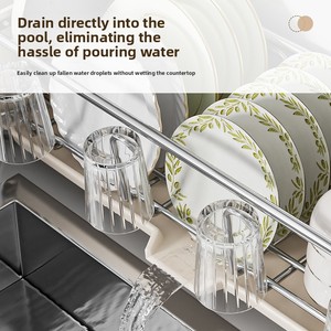 Escurridor de Platos <span class=keywords><strong>Estrecho</strong></span> de Acero al Carbono MIXWARES para Tazones, Platos y Cubiertos, Escurridor de Cocina que Ahorra Espacio con Bandeja de Drenaje - Product Image 4