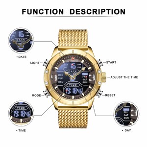 Montre à quartz de luxe pour homme, en acier inoxydable 9153, étanche 3 ATM, aiguilles luminescentes, affichage analogique-numérique - Product Image 3