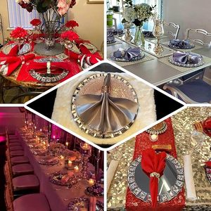 Placas de cargador de vidrio con cuentas de cristal acrílico Placa redonda Placas de cargador de vidrio con espejo plateado Lugar para bodas Eventos - Product Image 3