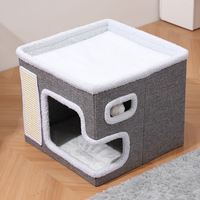 Cama Grande para Mascotas con Rascador, Cubo de Juego para Gatos de Interior, Soporta hasta 30 Libras