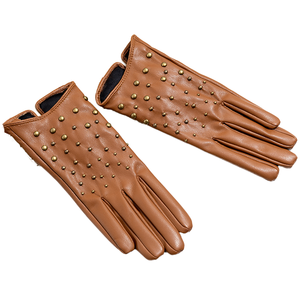 Wholesale <b>Ladies</b> Sheepskin <b>Leather</b> <b>Gloves</b> with New Fashion Gold Studs Plain Style for Cycling Outdoor Sports - Product Image 1