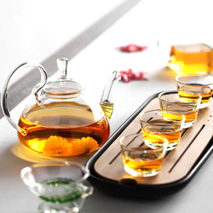 Tetera de vidrio de borosilicato con infusor, tetera de vidrio transparente con flores florecientes, a prueba de fuego - Product Image 5