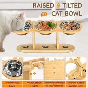 Bols <span class=keywords><strong>pour</strong></span> chats Bols de nourriture <span class=keywords><strong>pour</strong></span> chats surélevés Hauteur réglable Bol à nourriture et à eau avec étagère - Product Image 4
