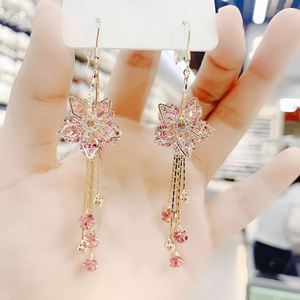 Fashionable Trendy Men's Crystal Rhinestone Charm Flower Tassel <b>Hook</b> Luxury High Long Slimming Silver Plated Rose Gold Plated - Product Image 3