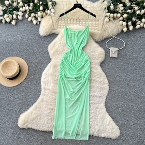 Nuevo <span class=keywords><strong>Vestido</strong></span> Maxi Casual de Verano para <span class=keywords><strong>Mujer</strong></span>, Estilo Túnica Romana con Abertura, Ajustado, de Malla, Corte Imperio - Product Image 2