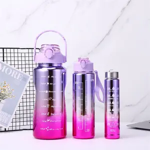 2024 Hotsale grande capacité 2L dégradé de couleur 2000ml 900ml 280ml 3 en 1 ensemble bouteille d'eau de motivation de gymnastique