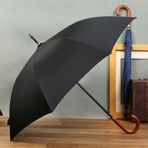 Parapluie droit automatique de luxe à manche en bois monocouche, imperméable et coupe-vent, avec impression de logo personnalisé, style professionnel - Product Image 1