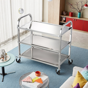 <span class=keywords><strong>Chariot</strong></span> de service alimentaire <span class=keywords><strong>à</strong></span> 3 niveaux en acier inoxydable 360 °   <span class=keywords><strong>Chariot</strong></span> <span class=keywords><strong>à</strong></span> boissons mobile avec roulettes pivotantes pour restaurant et <span class=keywords><strong>bar</strong></span> - Product Image 1