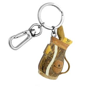 Wood Golf <b>Bag</b> Keychain With Carabiner <b>Clip</b> For Keys And <b>Bags</b> - Product Image 1