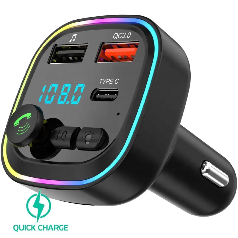 Colorful Light EQ QC3.0 Type C fast quick charge 3.0 USB C car charger bluetooth mp3 handsfree car mp3 player bluetooth car kit