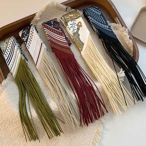 Pañuelo de Seda con Borlas de Último Diseño de 5*130cm, Pañuelo de Seda de Lujo con Diseño Personalizado de Estampado de Leopardo, Pañuelo Twillies para Bolsos - Product Image 3