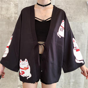 Kimonos Japoneses con Estampado <span class=keywords><strong>de</strong></span> Gato, Cárdigan Holgado Estilo Harajuku, <span class=keywords><strong>Blusas</strong></span> Rosas, Ropa Exterior Femenina, Camisas, Abrigos para Mujer - Product Image 3