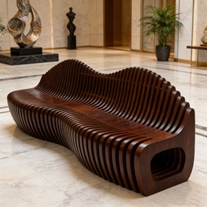 Y539 Custom Wood Slice Curved <b>Sofa</b> Art Bench for Exhibition Space Restaurant Seating Indoor Mall <b>Small</b> Apartment Hotel Reception - Product Image 1
