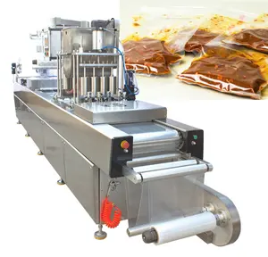 thermoforming vacuum packing machine automatic filling twin head for chilli garlic sauce curry paste butter packaging