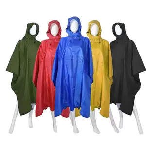 PVC polyester waterproof adult reusable impermeable raincoat fabric poncho rain gear with hood for Outdoor camping PVC poncho